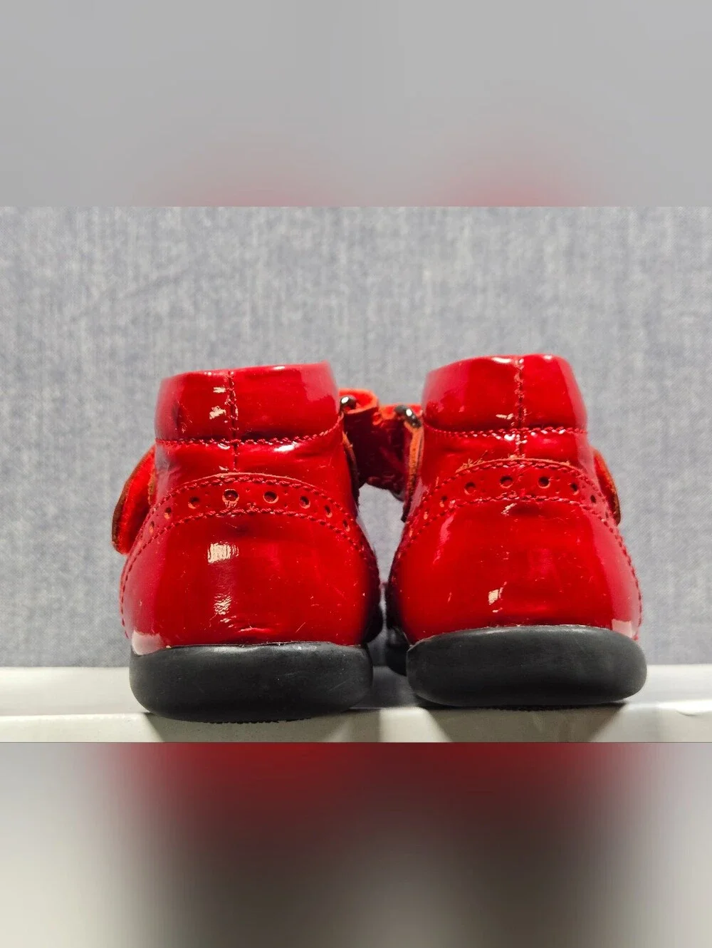Girls Red Patent Mary Jane Dress Shoes with Decorative Perforations